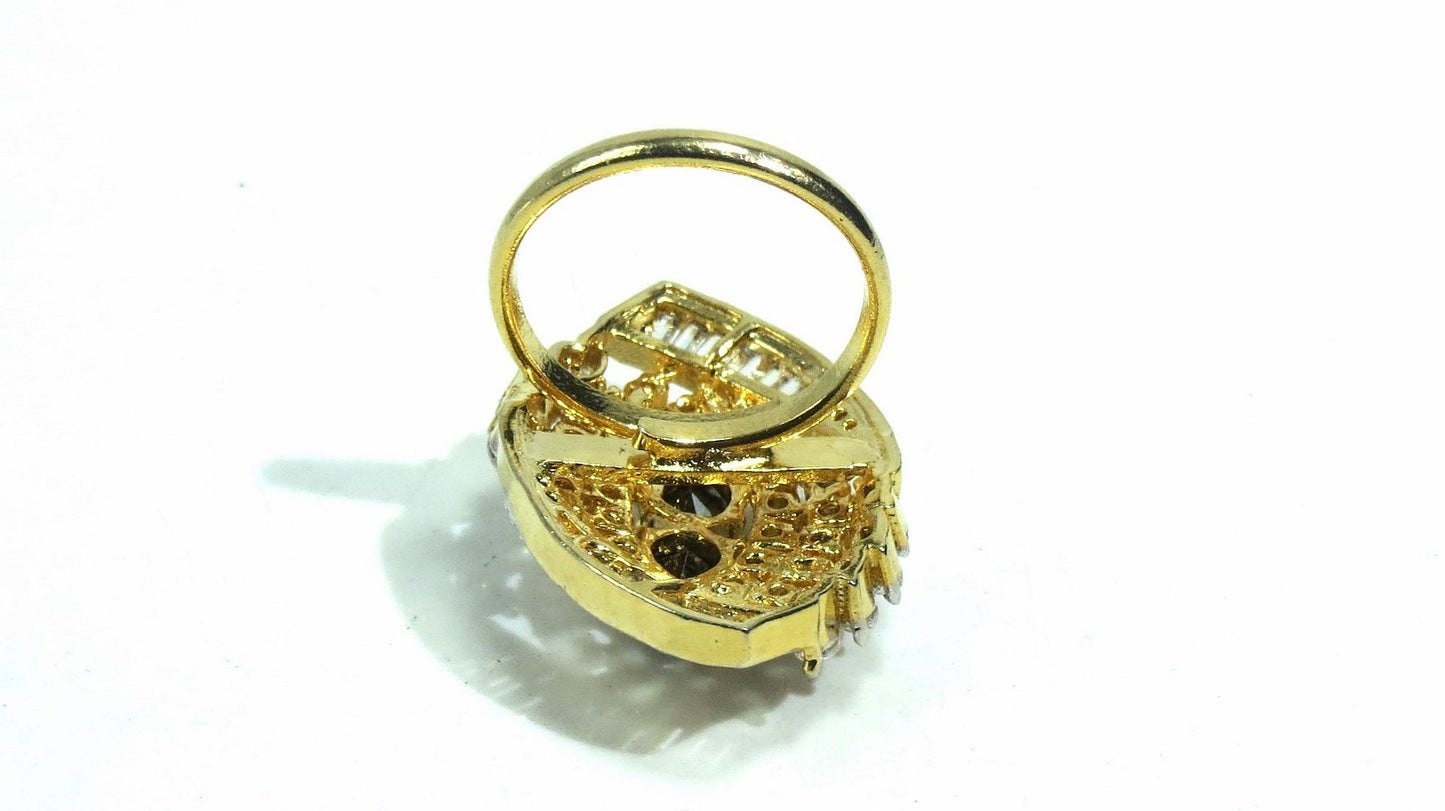 Jewelshingar Jewellery American Diamond Black Colour Size Freesize Gold Plated Ring For Girls ( 93731FSR )