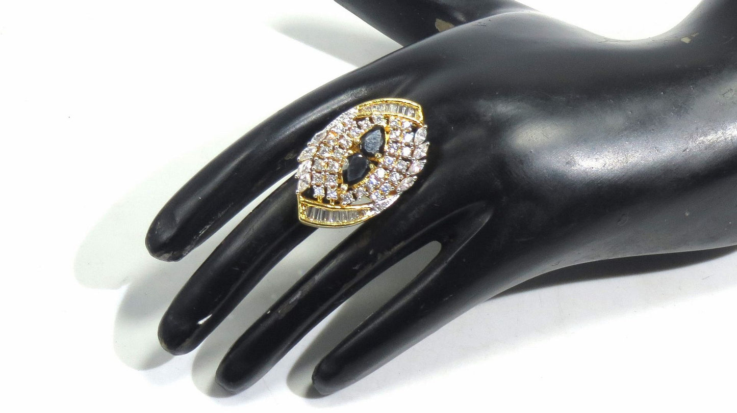 Jewelshingar Jewellery American Diamond Black Colour Size Freesize Gold Plated Ring For Girls ( 93731FSR )