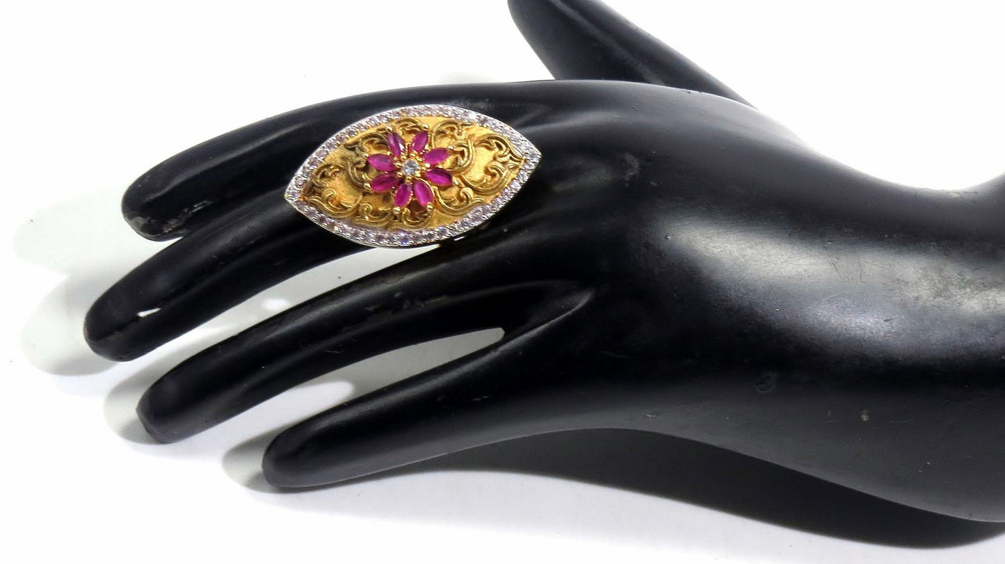 Jewelshingar Jewellery American Diamond Red Colour Size Freesize Gold Plated Ring For Girls ( 93736FSR )