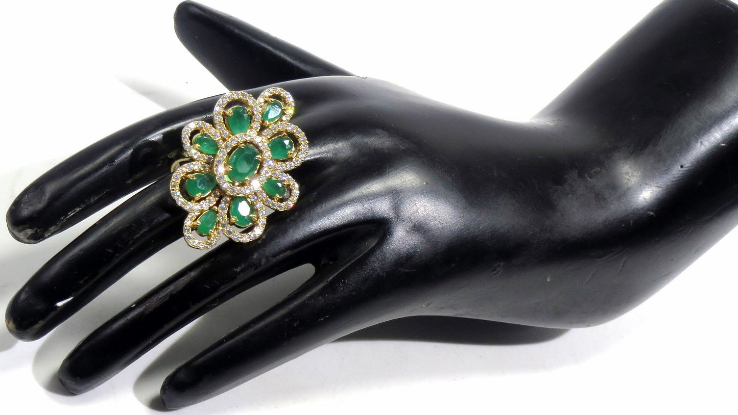 Jewelshingar Jewellery American Diamond Green Colour Size Freesize Gold Plated Ring For Girls ( 93756FSR )