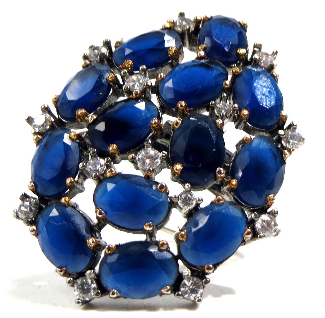 Jewelshingar Jewellery American Diamond Blue Colour Size Freesize Victorian Plated Ring For Girls ( 93761FSR )