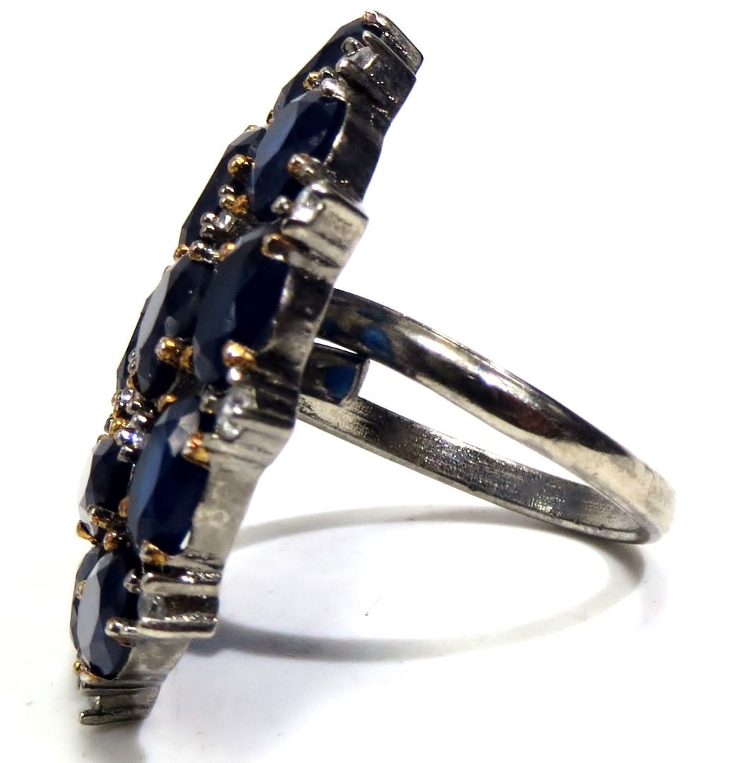 Jewelshingar Jewellery American Diamond Blue Colour Size Freesize Victorian Plated Ring For Girls ( 93761FSR )