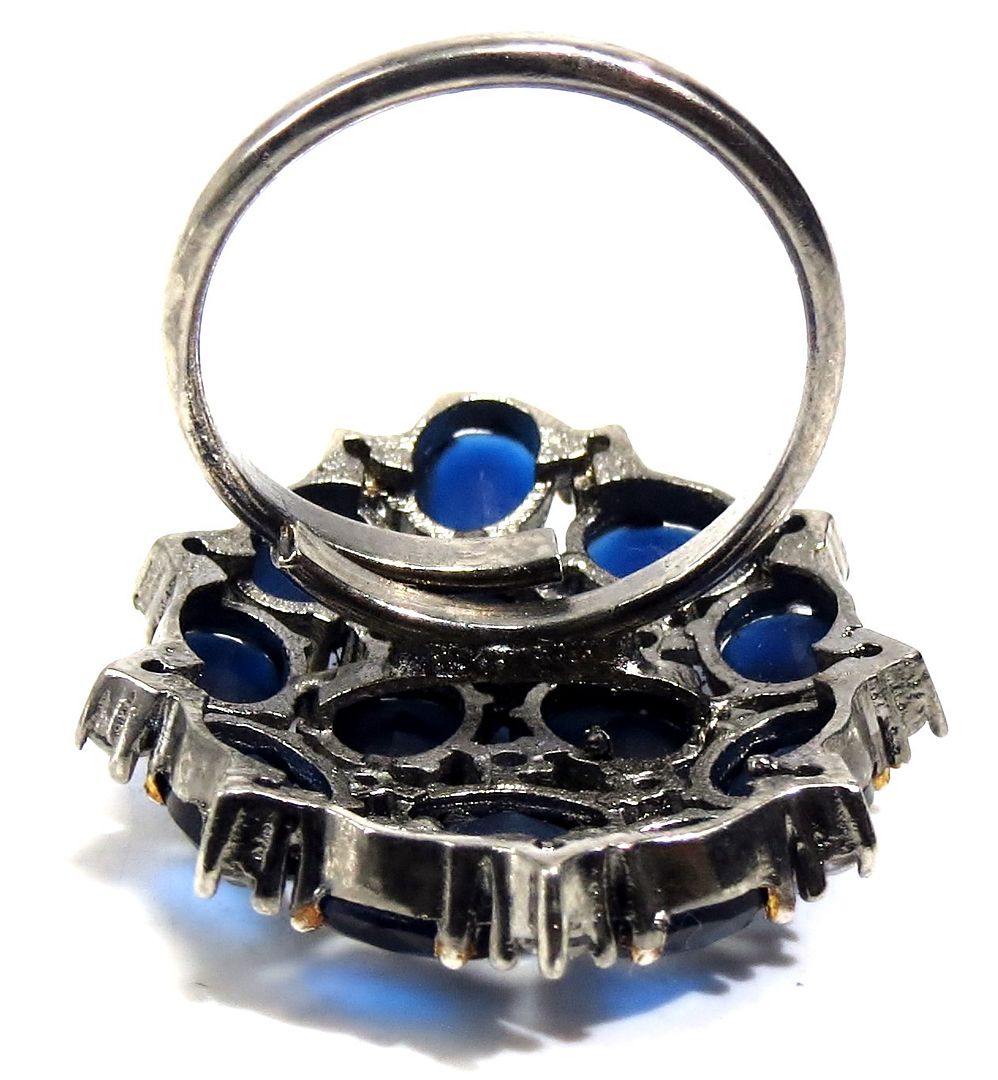 Jewelshingar Jewellery American Diamond Blue Colour Size Freesize Victorian Plated Ring For Girls ( 93761FSR )