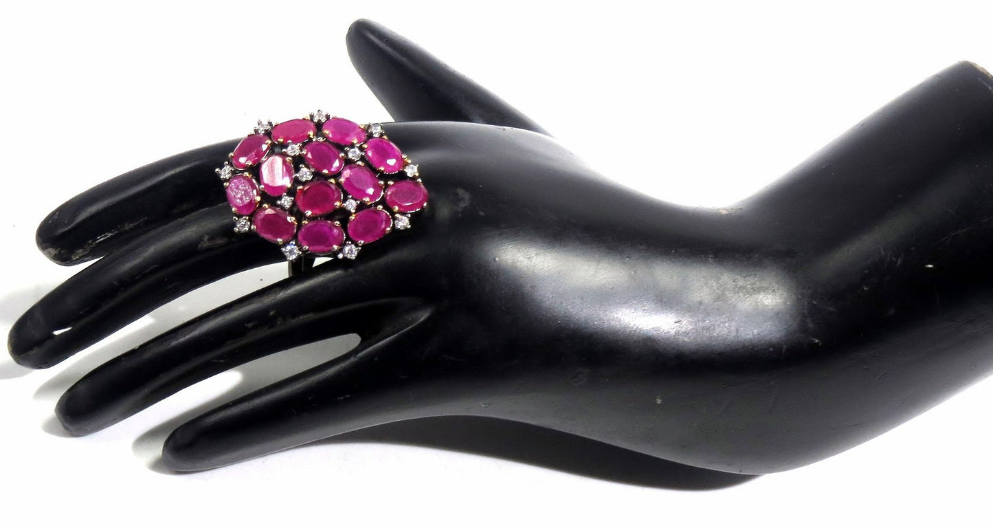 Jewelshingar Jewellery American Diamond Red Colour Size Freesize Victorian Plated Ring For Girls ( 93766FSR )