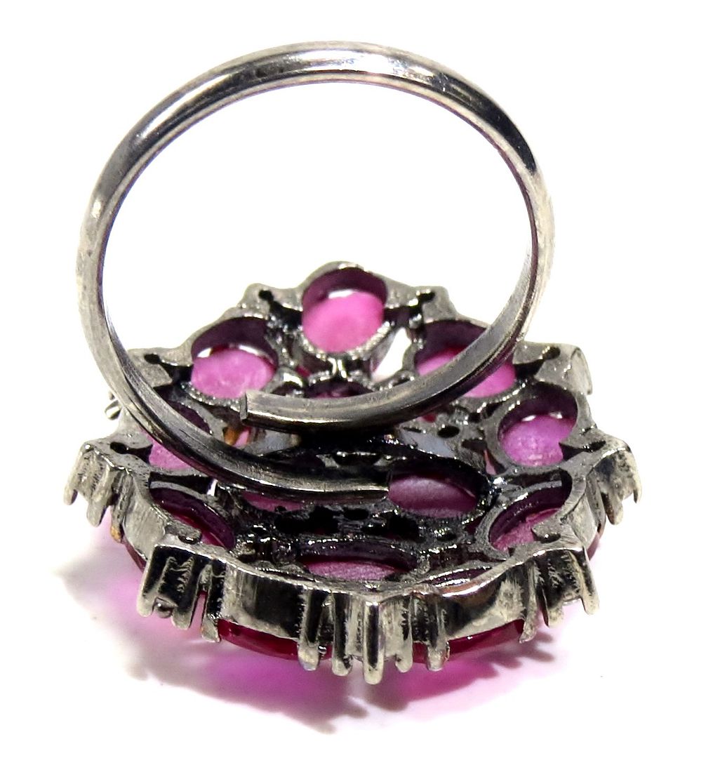 Jewelshingar Jewellery American Diamond Red Colour Size Freesize Victorian Plated Ring For Girls ( 93766FSR )