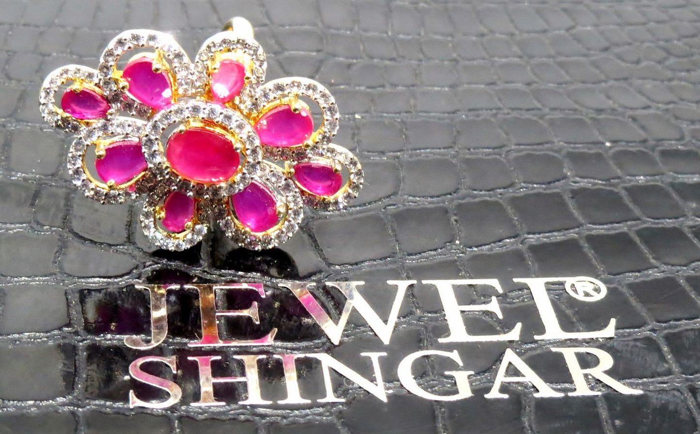 Jewelshingar Jewellery American Diamond Red Colour Size Freesize Gold Plated Ring For Girls ( 93770FSR )