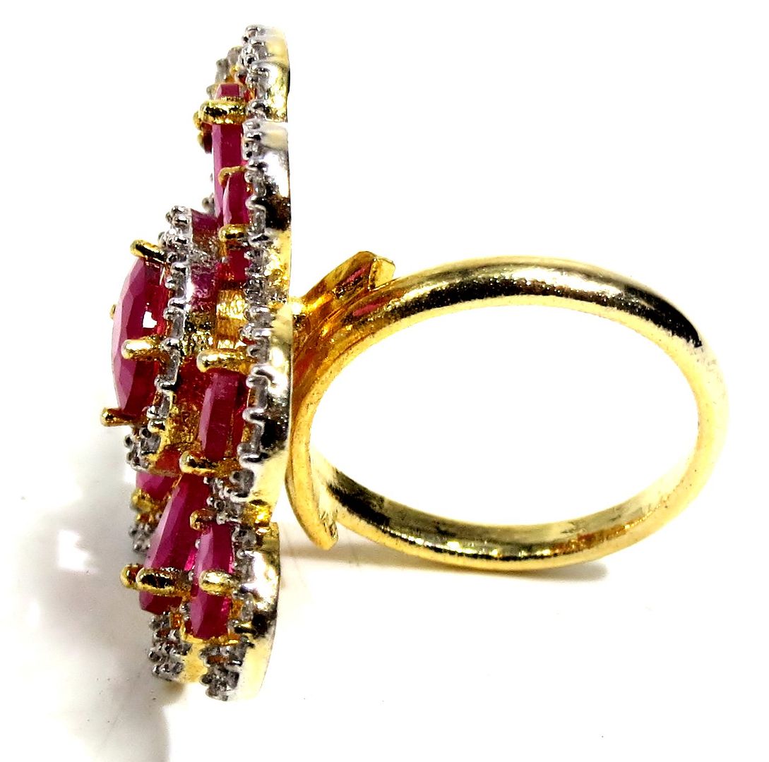 Jewelshingar Jewellery American Diamond Red Colour Size Freesize Gold Plated Ring For Girls ( 93770FSR )