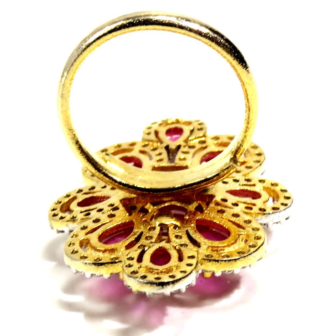 Jewelshingar Jewellery American Diamond Red Colour Size Freesize Gold Plated Ring For Girls ( 93770FSR )
