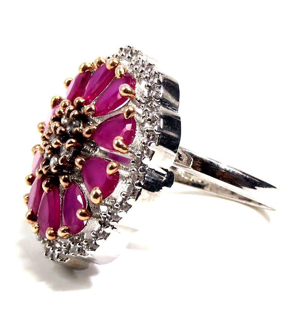 Jewelshingar Jewellery American Diamond Red Colour Size Freesize Silver Plated Ring For Girls ( 93780FSR )
