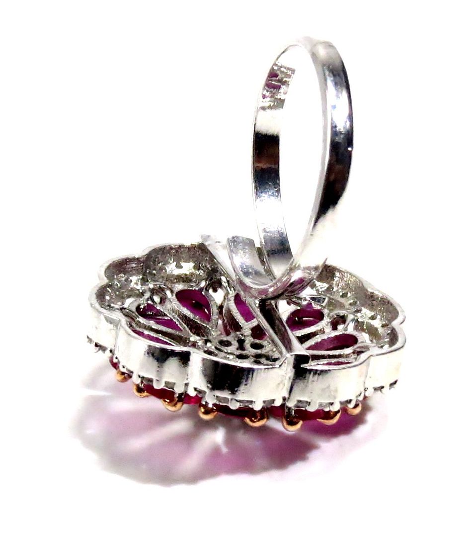 Jewelshingar Jewellery American Diamond Red Colour Size Freesize Silver Plated Ring For Girls ( 93780FSR )