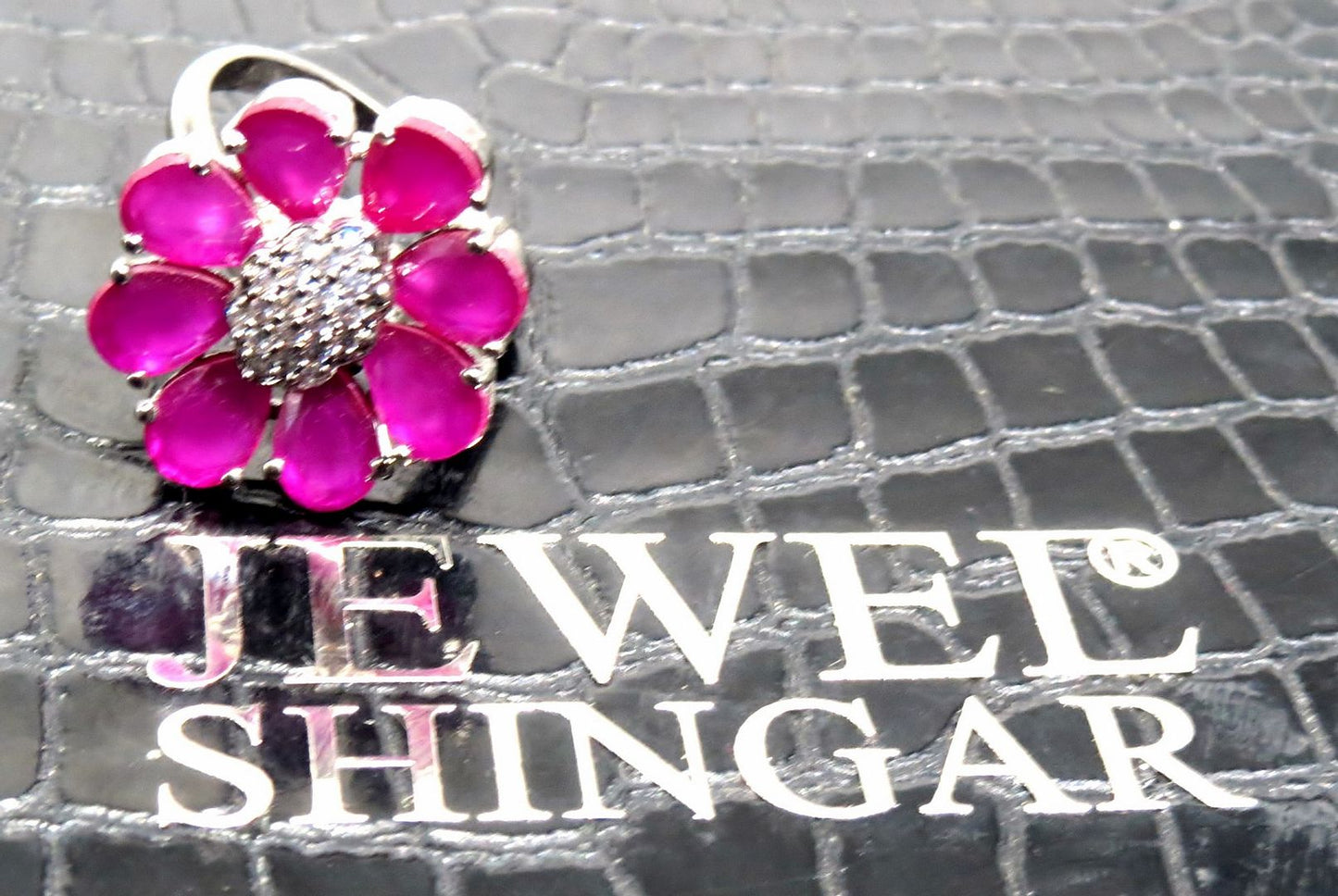 Jewelshingar Jewellery American Diamond Red Colour Size Freesize Victorian Plated Ring For Girls ( 93800FSR )