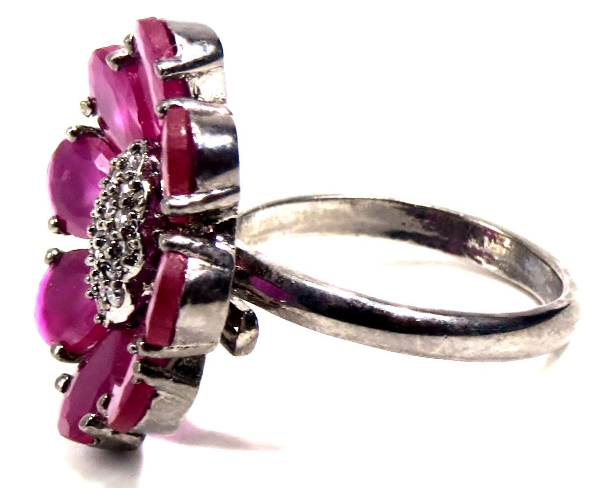 Jewelshingar Jewellery American Diamond Red Colour Size Freesize Victorian Plated Ring For Girls ( 93800FSR )
