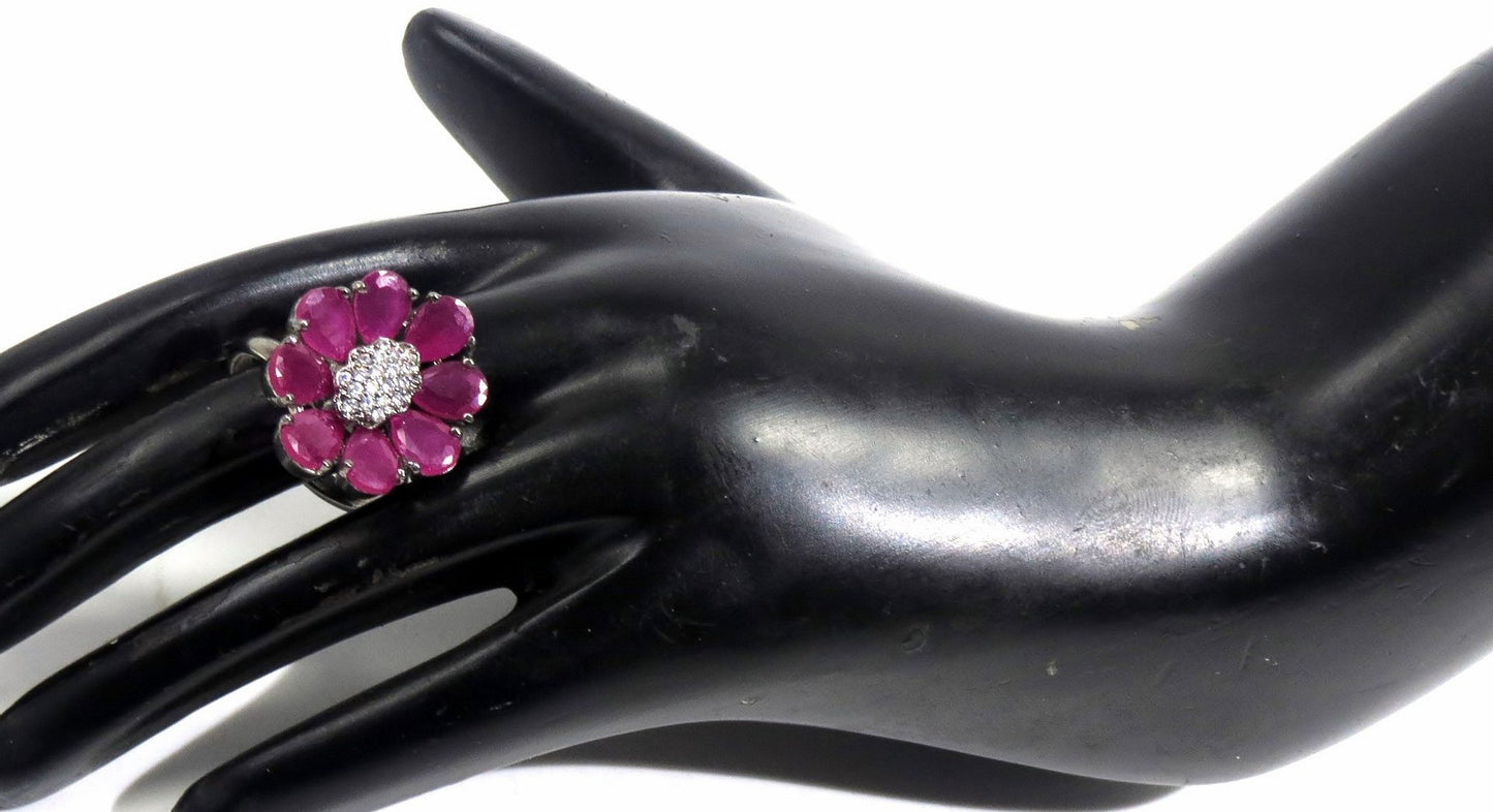 Jewelshingar Jewellery American Diamond Red Colour Size Freesize Victorian Plated Ring For Girls ( 93800FSR )