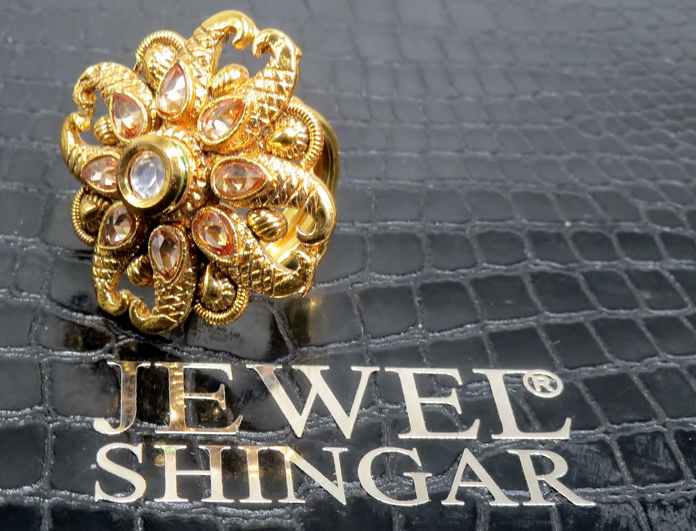 Jewelshingar Jewellery American Diamond Brown Colour Size Freesize Antique Plated Ring For Girls ( 93820FSR )