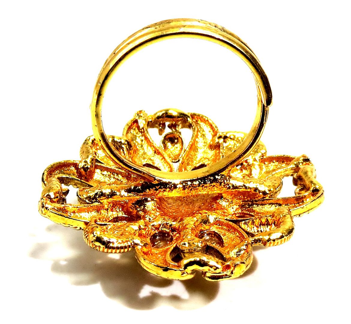 Jewelshingar Jewellery American Diamond Brown Colour Size Freesize Antique Plated Ring For Girls ( 93820FSR )