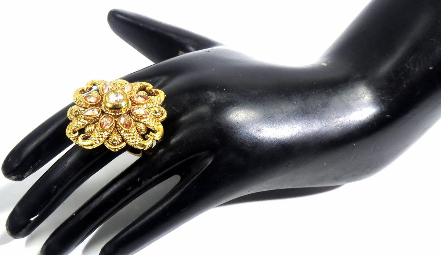 Jewelshingar Jewellery American Diamond Brown Colour Size Freesize Antique Plated Ring For Girls ( 93820FSR )