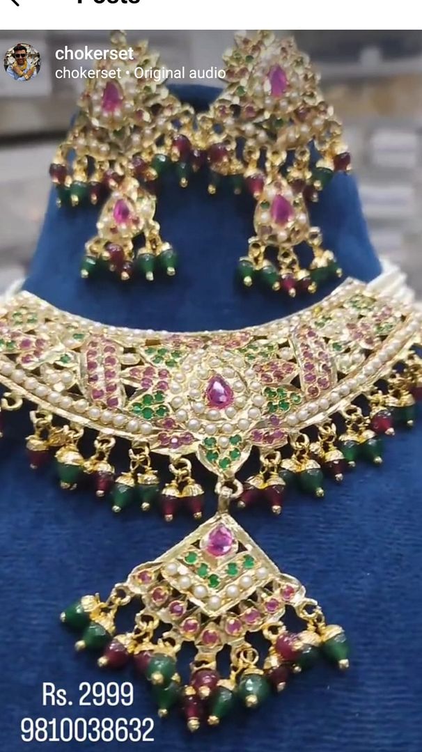 Jadau Necklace Set In Multi Colour Gold Plating By Chokerset JDWA0095