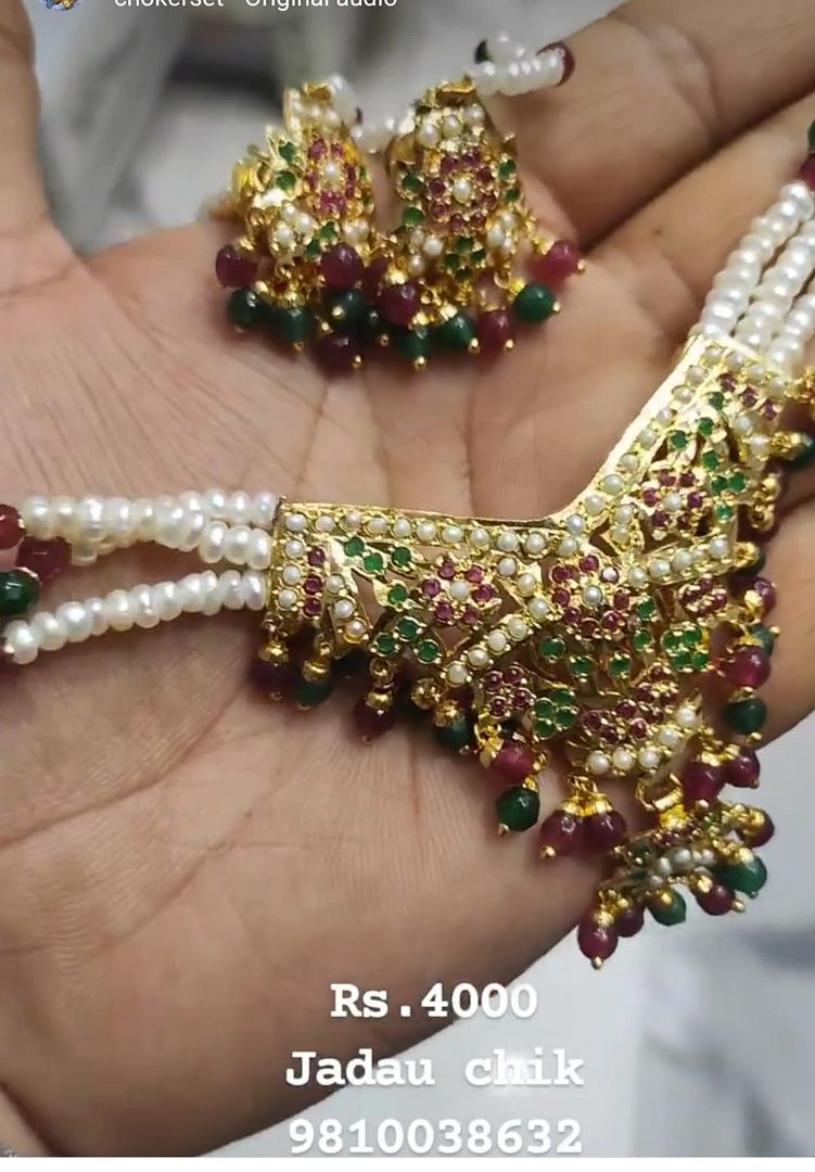 Jadau Necklace Set In Multi Colour Gold Plating By Chokerset JDWA0113