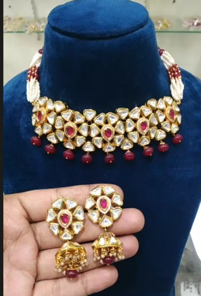 Jewelshingar Fine Antique Polki Kundan Gold Plated Necklace For Women ( 201119ACS )