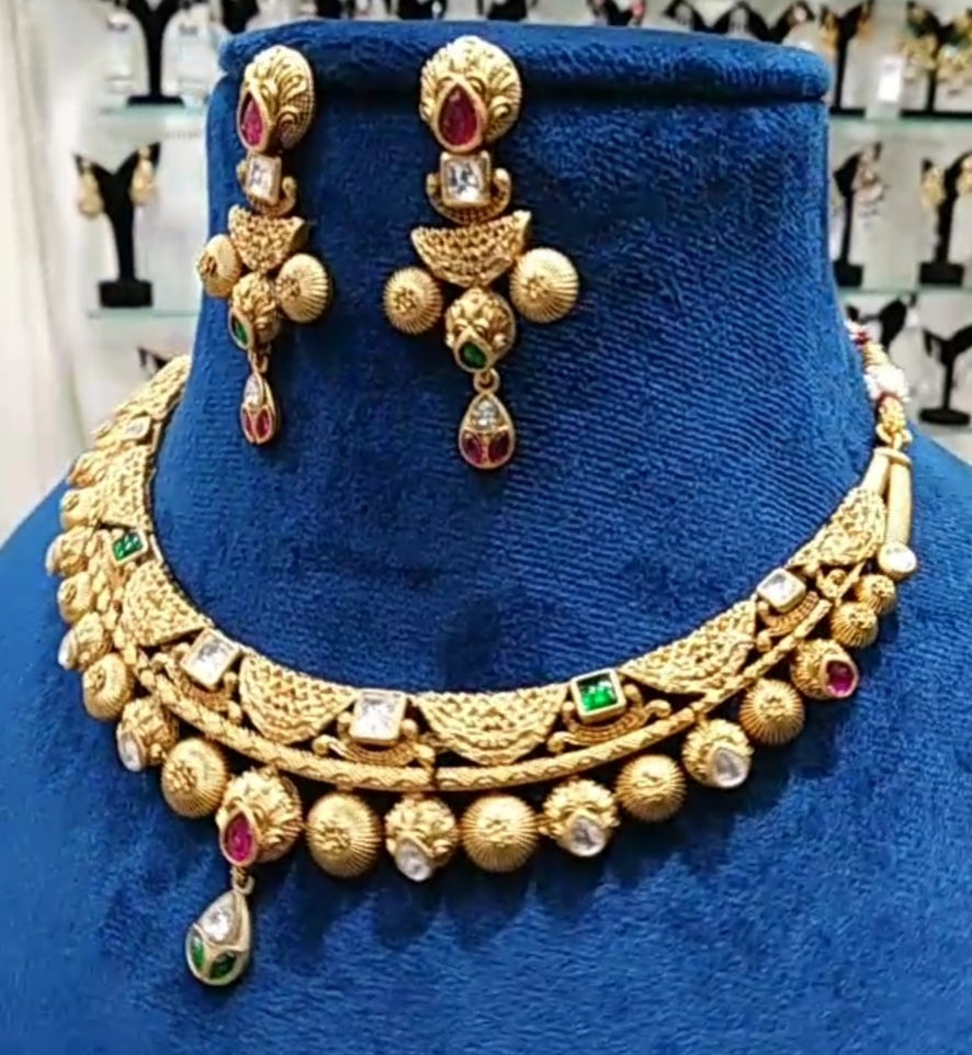 Jewelshingar Antique Necklace Set In Fine Quality Jewellery (221608AST)