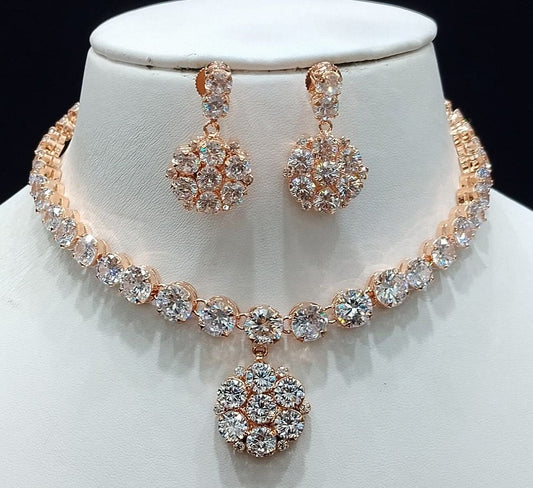 Zircon Necklace By Chokerset Colour Clear, Plating Rose Gold CSNA4427