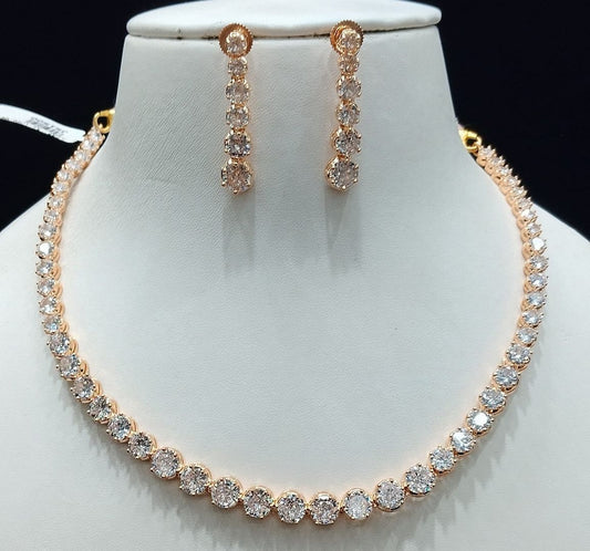 Zircon Necklace By Chokerset Colour Clear, Plating Rose Gold CSNA4430