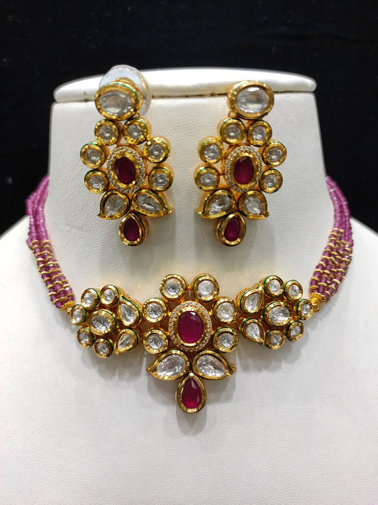 Fine Fashion Kundan Polki Jewellery Set By Chokerset CSACS453