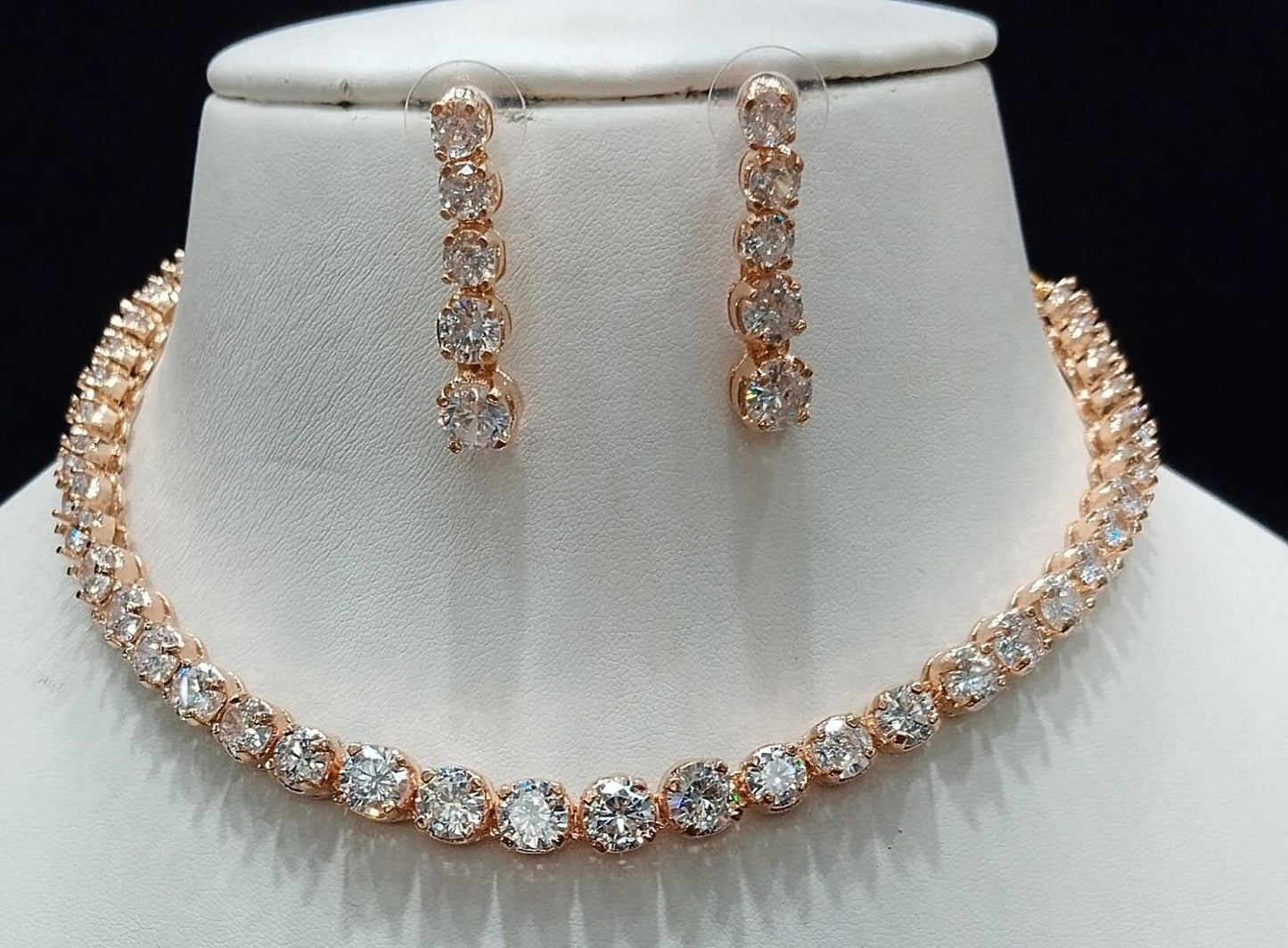 Zircon Necklace By Chokerset Colour Clear, Plating Rose Gold CSNA4431