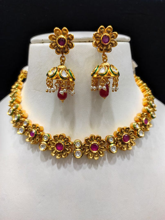 Fine Fashion Kundan Polki Jewellery Set By Chokerset CSACS449