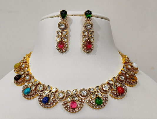 Antique Gold Forming Necklace Earrings By Chokerset NECK4705