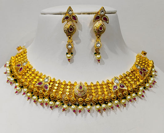 Antique Gold Forming Necklace Earrings By Chokerset NECK4715