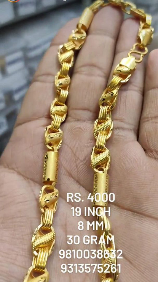 Gold Forming 200 Mg 19 Inch 8 mm 30 Gram Nawabi Biscuit Chain By Chokerset CHWA0039