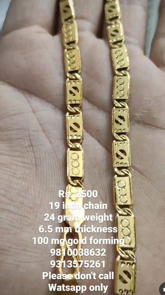 Gold Forming 200 Mg 19 Inch 6.5 mm 24 Gram Nawabi Biscuit Chain By Chokerset CHWA0078
