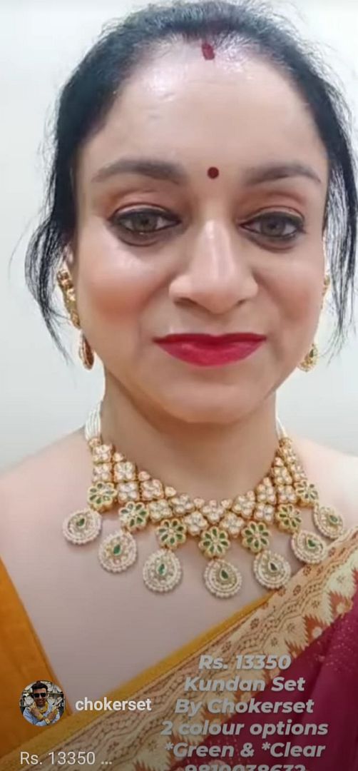 Kundan Necklace In Green Colour And Gold Plating By Chokerset NKWA0005