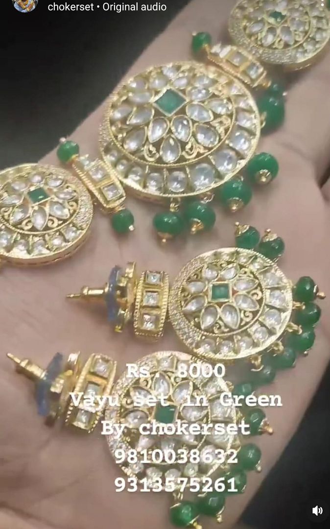 Kundan Necklace In Green Colour And Gold Plating By Chokerset NKWA0009