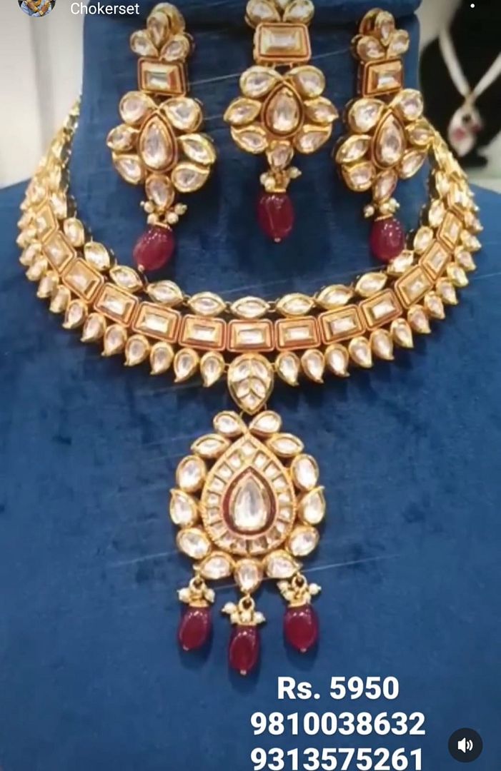 Kundan Necklace In Ruby Colour And Gold Plating By Chokerset NKWA0013
