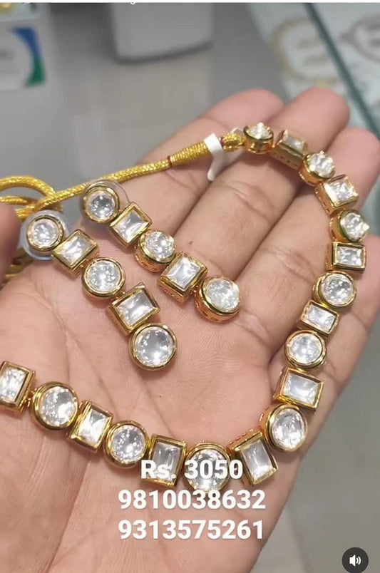 Kundan Necklace In Clear Colour And Gold Plating By Chokerset NKWA0049