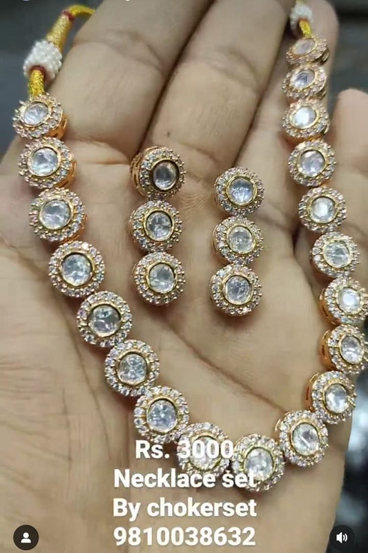 Kundan Necklace In Clear Colour And Gold Plating By Chokerset NKWA0067
