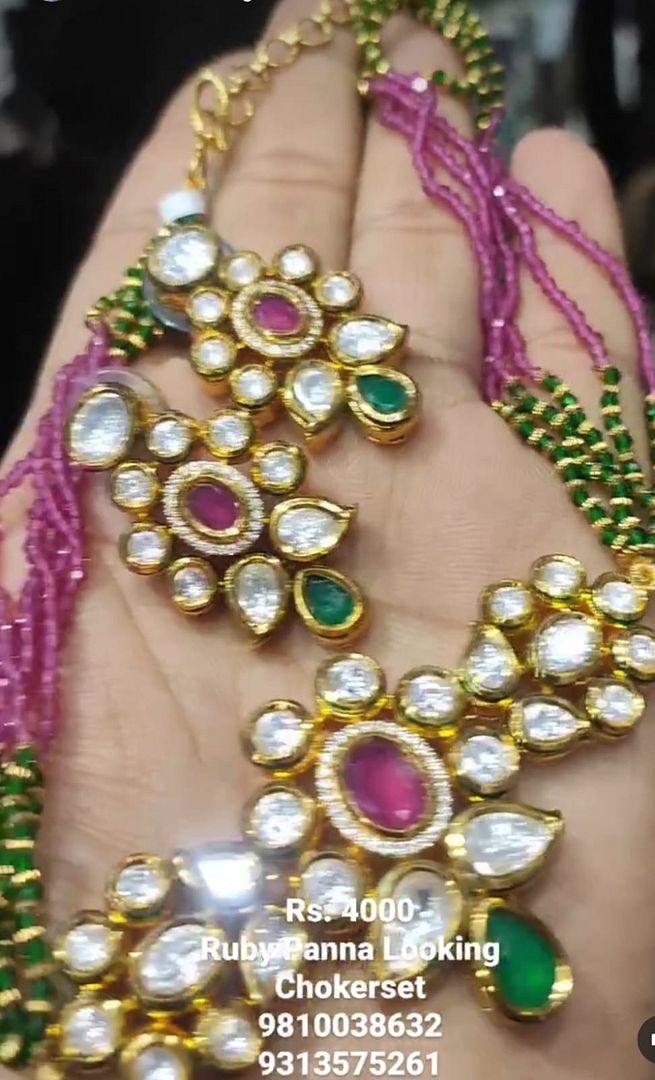 Kundan Necklace In Multi Colour And Gold Plating By Chokerset NKWA0069