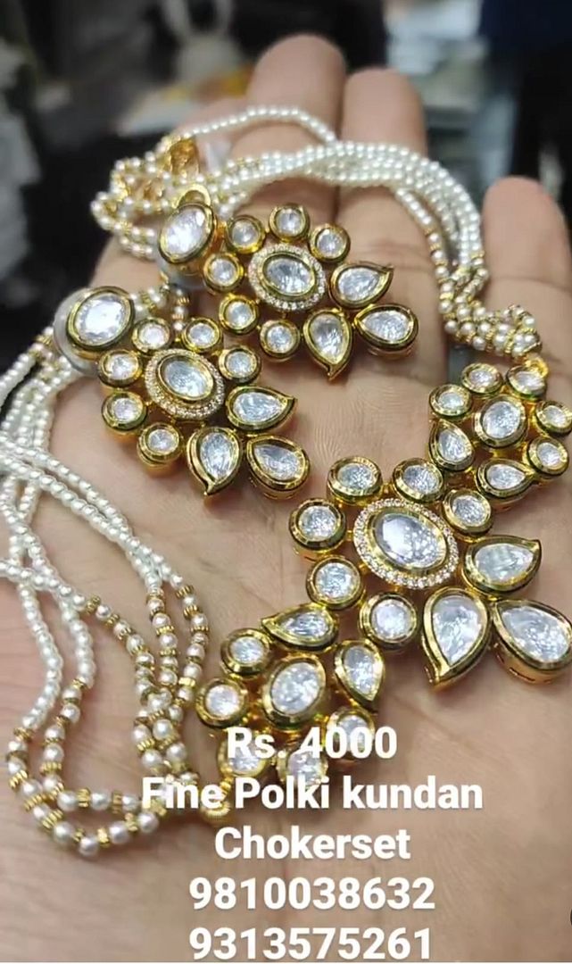 Kundan Necklace In Clear Colour And Gold Plating By Chokerset NKWA0070