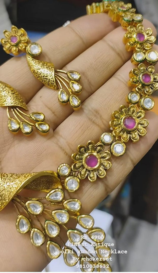 Kundan Necklace In Ruby Colour And Gold Plating By Chokerset NKWA0074