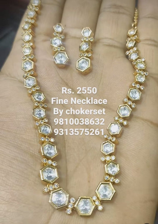 Kundan Necklace In Clear Colour And Gold Plating By Chokerset NKWA0076