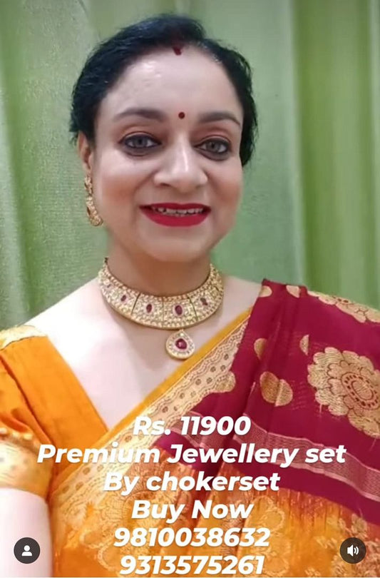 Kundan Necklace In Ruby Colour And Gold Plating By Chokerset NKWA0078