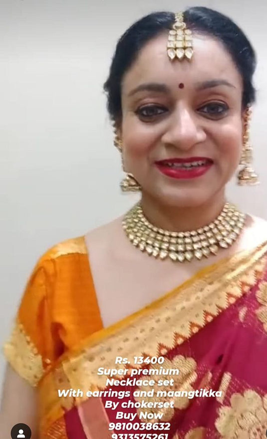 Kundan Necklace In Clear Colour And Gold Plating By Chokerset NKWA0079