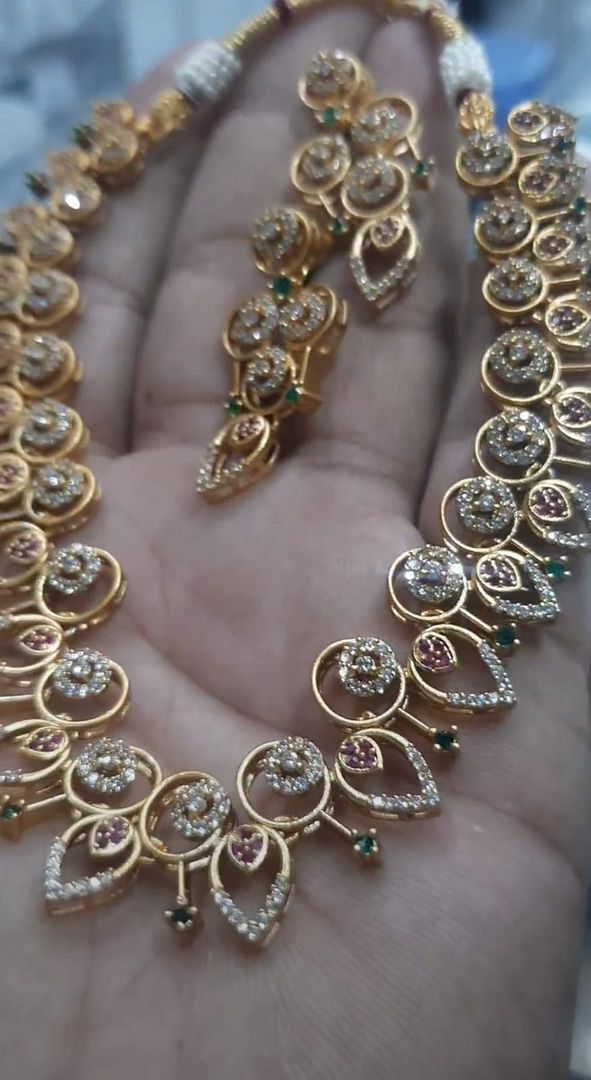 Zircon Necklace In Multi Colour And Gold Plating By Chokerset NKWA0147