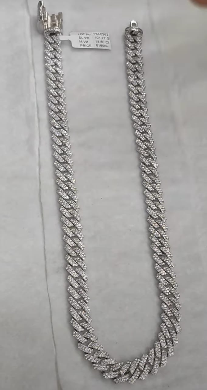 Mind Blowing Cuban Chain in Silver with Moissanite SIZE 20 ( 50.8 CM ) D Colour, VVS1 ,Excellent Cut by Chokerset(58841023)