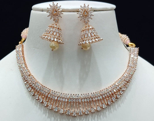 Zircon Necklace By Chokerset Colour Clear, Plating Rose Gold CSNA4432