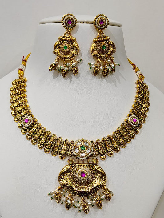 Antique Gold Forming Necklace Earrings By Chokerset NECK4714