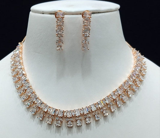 Zircon Necklace By Chokerset Colour Clear, Plating Rose Gold CSNA4428