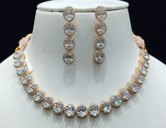 Zircon Necklace By Chokerset Colour Clear, Plating Gold CSNA4422